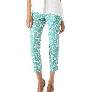 Tory Burch Walton‎ Ankle Pants Teal Green Paisley Size 10 Cotton